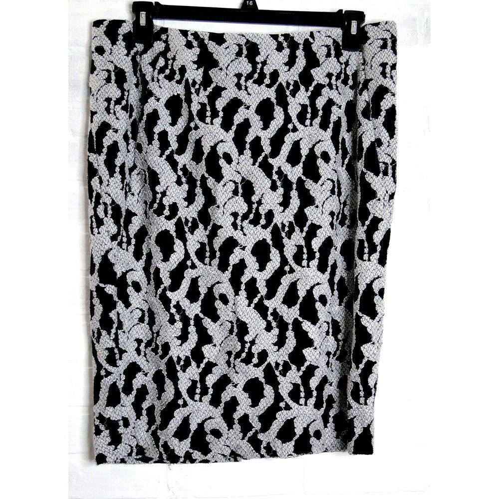 Lane Bryant Pencil Skirt Full Back Zipper Black White Size 14 Women's
